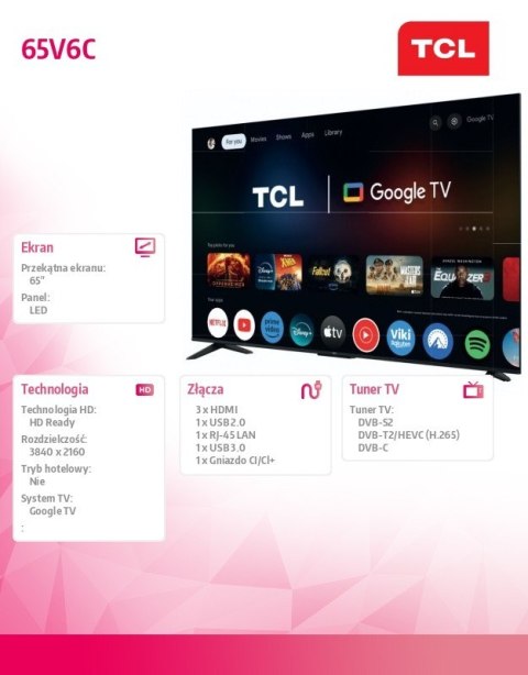 Telewizor LED 65 cali 65V6C