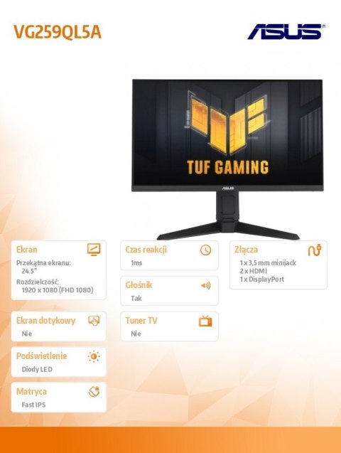 Monitor 25 cali VG259QL5A IPS 200Hz HDMI DP H0-120 Monitor 25 cali VG259QL5A IPS 200Hz HDMI DP H0-120