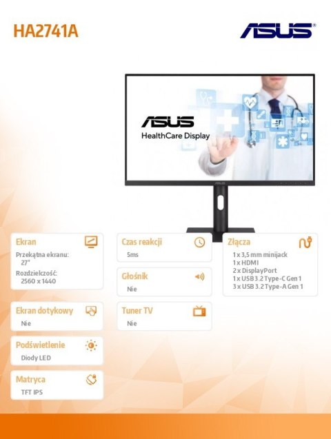Monitor 27 cali HA2741A IPS AG 3.6MP HDMI DP USB-C DICO