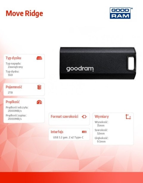 Dysk zewnętrzny SSD Move Ridge 2TB 2000/2000MB/s