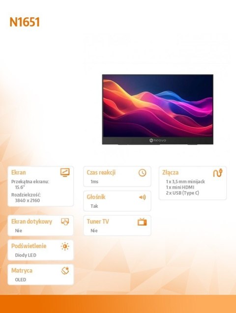Monitor 15 cali OLED 4K USB-C mHDMI 400n czarny