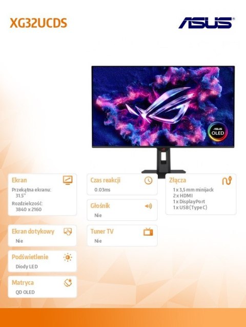 Monitor 31.5 cala XG32UCDS DP HDMI USB-C 0,03MS
