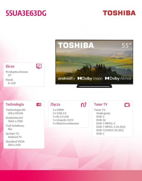 Telewizor LED 55 cali 55UA3E63DG Telewizor LED 55 cali 55UA3E63DG