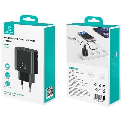Ładowarka sieciowa 25W 1xUSB-C 1xUSB-A Fast Charging Czarna Ładowarka sieciowa 25W 1xUSB-C 1xUSB-A Fast Charging Czarna