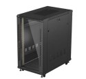 Szafa instalacyjna rack stojąca 19" 22U 600x1000 czarna drzwi przeszkolne ( flat pack)