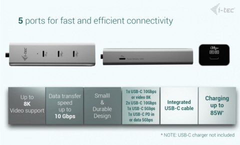HUB USB-C Charging Metal 5 port with USB-C video 8K + Power Delivery 85W HUB USB-C Charging Metal 5 port with USB-C video 8K + Power Delivery 85W