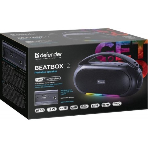 Głośnik bluetooth BEATBOX 12 16W czarny podświetlenie LED Głośnik bluetooth BEATBOX 12 16W czarny podświetlenie LED