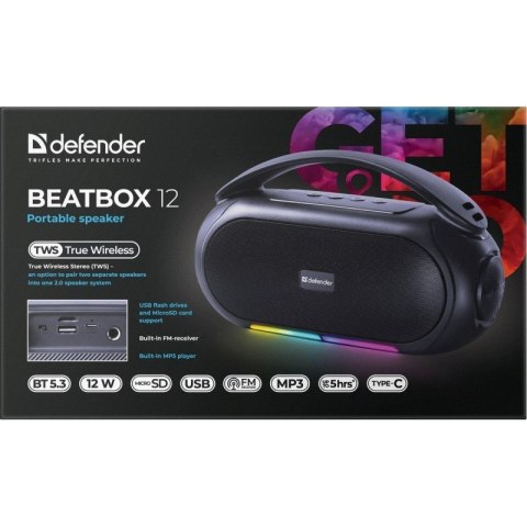 Głośnik bluetooth BEATBOX 12 16W czarny podświetlenie LED Głośnik bluetooth BEATBOX 12 16W czarny podświetlenie LED