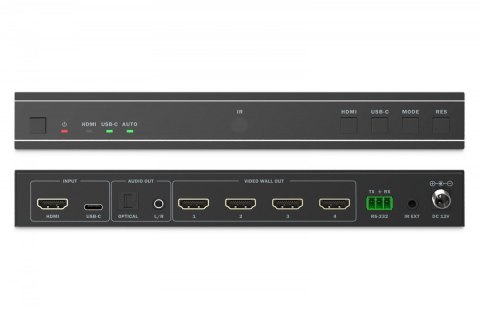 Kontroler ściany wideo 1xHDMI/USB-C (DP 1.2a) do 4xHDMI 4K/30Hz, USB-C, Audio 3.5mm, S/PDIF, RS232, sterowanie IR, 8 formatów wy Kontroler ściany wideo 1xHDMI/USB-C (DP 1.2a) do 4xHDMI 4K/30Hz, USB-C, Audio 3.5mm, S/PDIF, RS232, sterowanie IR, 8 formatów wy