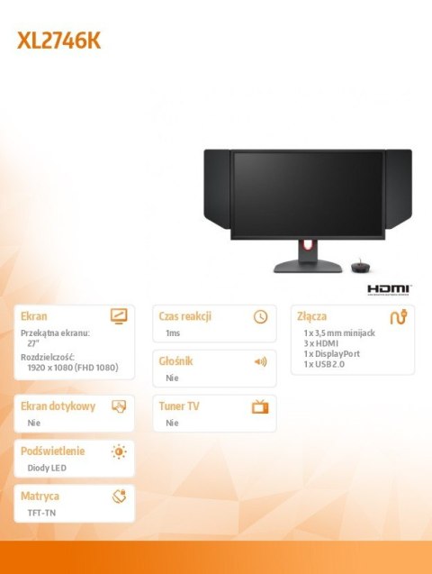 Monitor gamingowy BENQ XL2746K LED 1ms/240Hz/FullHD Monitor gamingowy BENQ XL2746K LED 1ms/240Hz/FullHD