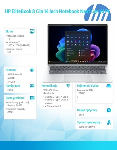 Notebook EliteBook 8 G1a Ryzen AI 5 PRO 340 512GB/24GB/W11P/14.0 C51H2ET