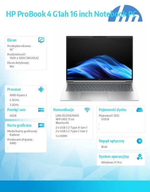 Notebook ProBook 4 G1ah R5-220 512GB/24GB/W11P/16.0 C51G1ET
