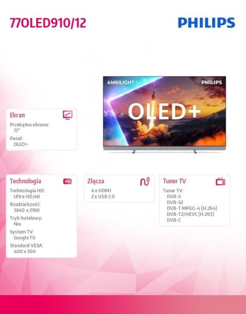 Telewizor 77 cali OLED 77OLED910/12 Telewizor 77 cali OLED 77OLED910/12