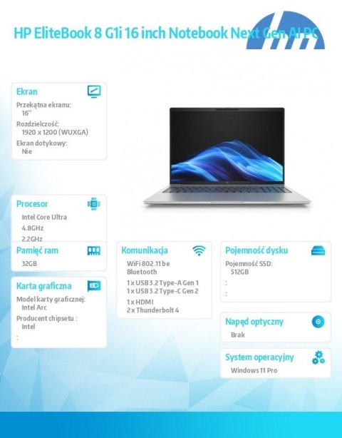 Notebook EliteBook 8 G1i U7-258V 512GB/32GB/W11P/16.0 C51MJET