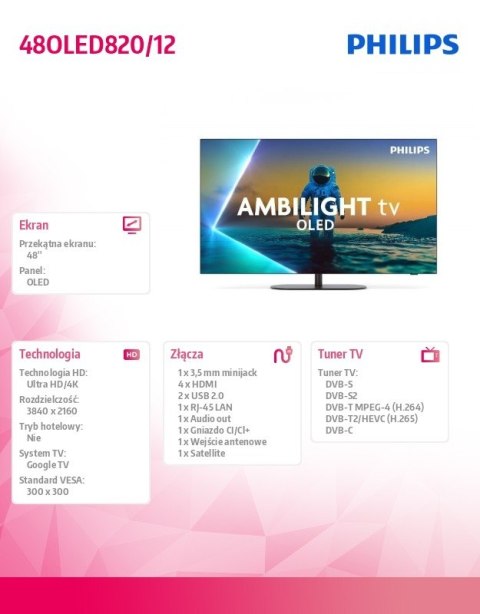 Telewizor 48 cali OLED 48OLED820/12 Telewizor 48 cali OLED 48OLED820/12