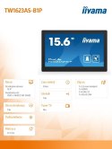 Monitor 16 cali TW1623AS-B3P,10P.DOT.IPS,ANDROID13,WIFI,24/7,RJ45, HDMI,3xUSB,CMS (iiSignage2)