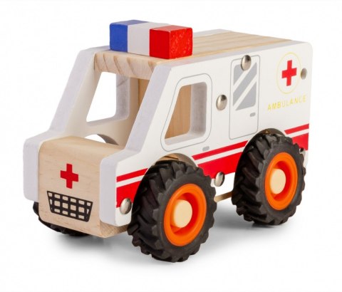 Drewniane auto z oponami Ambulans