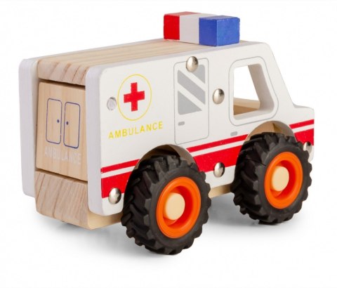 Drewniane auto z oponami Ambulans