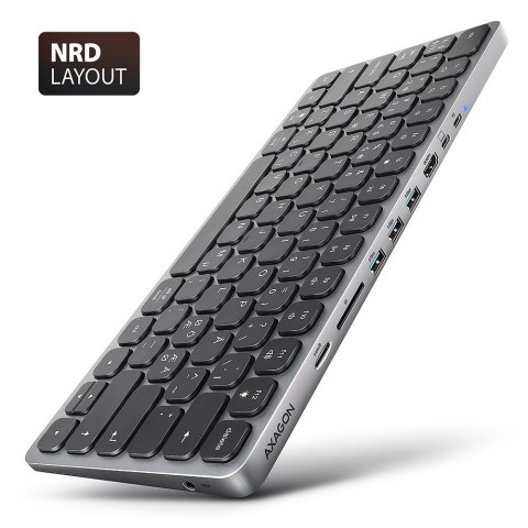 Klawiatura HMC-KB-NRD USB-C 5Gbps z wieloportowy hub 9in1, SD/microSD, 3x USB-A, HDMI 4K/60Hz, PD 100W, Audio, Nordic layout, 60 Klawiatura HMC-KB-NRD USB-C 5Gbps z wieloportowy hub 9in1, SD/microSD, 3x USB-A, HDMI 4K/60Hz, PD 100W, Audio, Nordic layout, 60