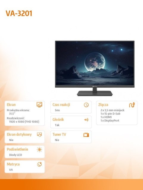 Monitor 32 cale VA-3201 CZARNY 300cd/m2 1400:1 16/7 Monitor 32 cale VA-3201 CZARNY 300cd/m2 1400:1 16/7