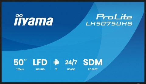 Monitor 50 cali LH5075UHS-B2AG,24/7,VA,ANDROID.11,4K,500cd,3xHDMI,DP, RJ45,2x10W,2xUSB,WiFi,4/32GB,24/7,A311D2, full daisy chain Monitor 50 cali LH5075UHS-B2AG,24/7,VA,ANDROID.11,4K,500cd,3xHDMI,DP, RJ45,2x10W,2xUSB,WiFi,4/32GB,24/7,A311D2, full daisy chain