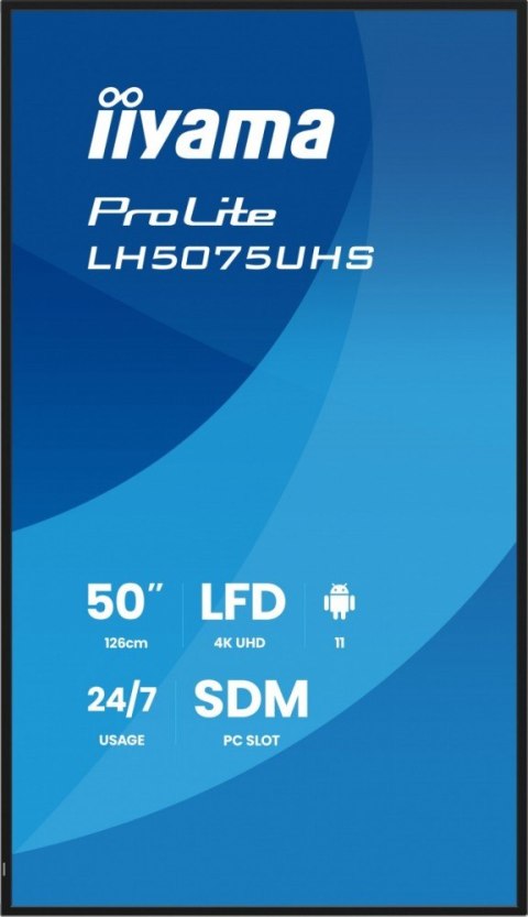 Monitor 50 cali LH5075UHS-B2AG,24/7,VA,ANDROID.11,4K,500cd,3xHDMI,DP, RJ45,2x10W,2xUSB,WiFi,4/32GB,24/7,A311D2, full daisy chain Monitor 50 cali LH5075UHS-B2AG,24/7,VA,ANDROID.11,4K,500cd,3xHDMI,DP, RJ45,2x10W,2xUSB,WiFi,4/32GB,24/7,A311D2, full daisy chain