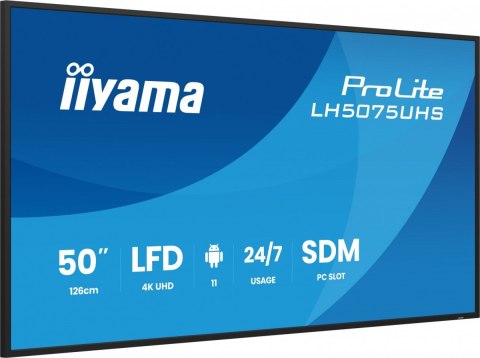 Monitor 50 cali LH5075UHS-B2AG,24/7,VA,ANDROID.11,4K,500cd,3xHDMI,DP, RJ45,2x10W,2xUSB,WiFi,4/32GB,24/7,A311D2, full daisy chain Monitor 50 cali LH5075UHS-B2AG,24/7,VA,ANDROID.11,4K,500cd,3xHDMI,DP, RJ45,2x10W,2xUSB,WiFi,4/32GB,24/7,A311D2, full daisy chain