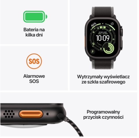 Watch Ultra 3 GPS + Cellular, koperta 49 mm z tytanu w kolorze czarnym, bransoleta mediolańska z tytanu w kolorze czarnym - rozm Watch Ultra 3 GPS + Cellular, koperta 49 mm z tytanu w kolorze czarnym, bransoleta mediolańska z tytanu w kolorze czarnym - rozm