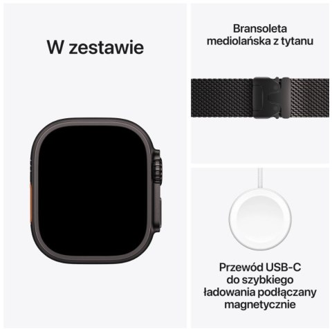 Watch Ultra 3 GPS + Cellular, koperta 49 mm z tytanu w kolorze czarnym, bransoleta mediolańska z tytanu w kolorze czarnym - rozm Watch Ultra 3 GPS + Cellular, koperta 49 mm z tytanu w kolorze czarnym, bransoleta mediolańska z tytanu w kolorze czarnym - rozm