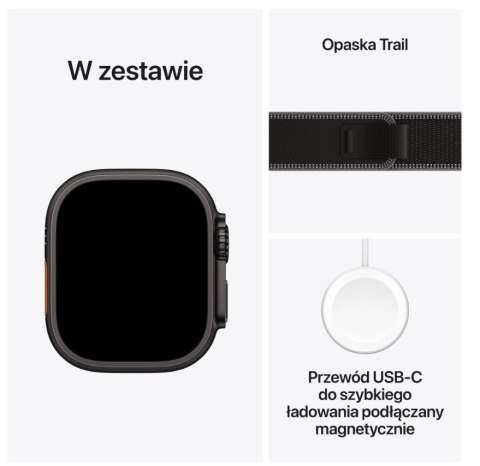 Watch Ultra 3 GPS + Cellular koperta 49 mm z tytanu w kolorze czarnym, opaska Trail w kolorze czarnym/węgla drzewnego - rozmiar Watch Ultra 3 GPS + Cellular koperta 49 mm z tytanu w kolorze czarnym, opaska Trail w kolorze czarnym/węgla drzewnego - rozmiar