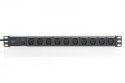 Listwa zasilająca PDU 19 cali RACK 10xC13, 2m 1xC14, 10A aluminiowa