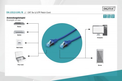 Patch cord U/UTP kat.5e PVC 10m Niebieski Patch cord U/UTP kat.5e PVC 10m Niebieski