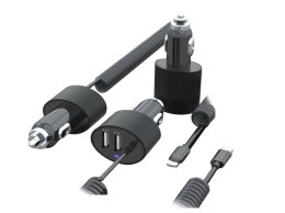 Ładowarka samochodowa 2xUSB, lightning spiralny 1.8m MCE76 5.2A