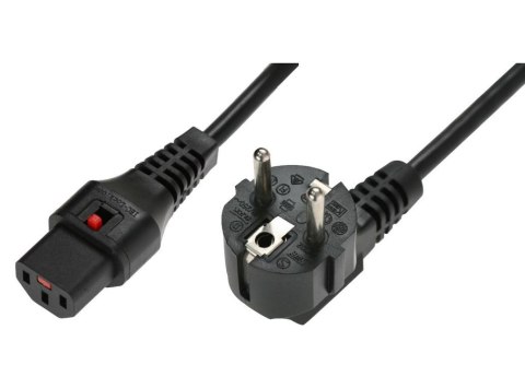 Kabel połączeniowy zasilający blokada IEC LOCK 3x1mm2 Schuko kątowy/C13 prosty M/Ż 2m czarny