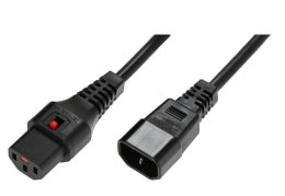 Kabel przedłużający zasilający blokada IEC LOCK 3x1mm2 C14/C13 prosty M/Ż 3m Czarny