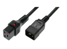 Kabel zasilający serwerowy blokada IEC LOCK 3x1,5mm2 C20 prosty/C19 prosty M/Ż 1m Czarny