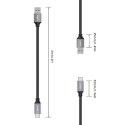 CB-CD3 kabel USB-C - USB-A 2m 60W PD 3A 20V nylonowy oplot czarny