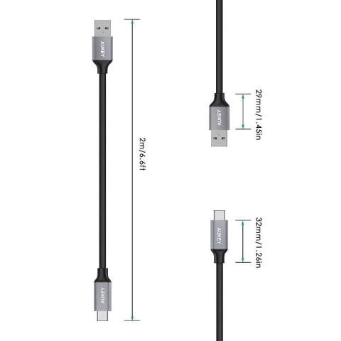 CB-CD3 kabel USB-C - USB-A 2m 60W PD 3A 20V nylonowy oplot czarny