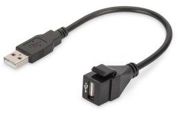 Moduł Keystone USB 2.0 z kablem 16cm, łącznik do gniazd i pustych paneli, żeński/męski, Czarny