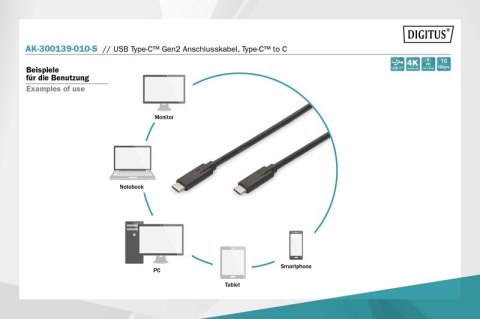 Kabel połączeniowy USB 3.1 Gen.2 SuperSpeed+ 10Gbps Typ USB C/USB C M/M, Power Delivery 1m Czarny Kabel połączeniowy USB 3.1 Gen.2 SuperSpeed+ 10Gbps Typ USB C/USB C M/M, Power Delivery 1m Czarny
