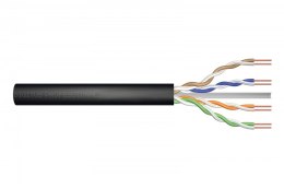 Kabel teleinformatyczny instalacyjny zewnętrzny żelowany kat.6, U/UTP, Fca, drut, AWG 23/1, PE, 305m, czarny, szpula