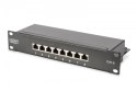 Patch panel 10 cali 8-portów RJ-45 Kat.6 ekranowany 1U kompletny LSA, wspornik kablowy, Czarny