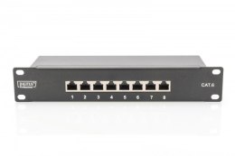 Patch panel 10 cali 8-portów RJ-45 Kat.6 ekranowany 1U kompletny LSA, wspornik kablowy, Czarny