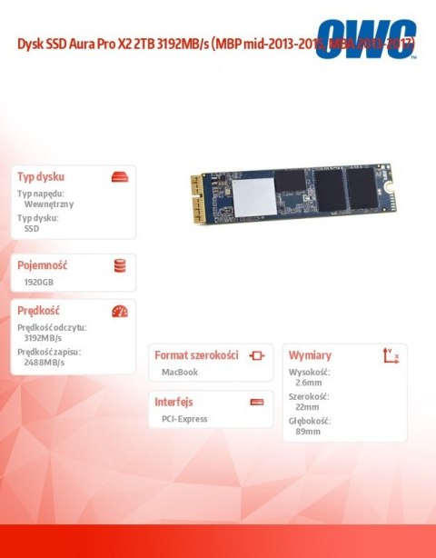 Dysk SSD Aura Pro X2 2TB 3192MB/s (MBP mid-2013-2015, MBA 2013-2017)