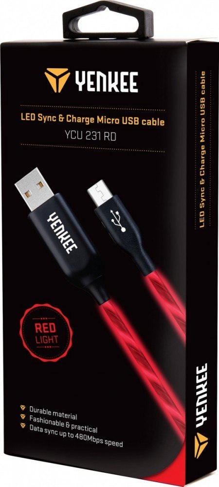 Kabel YCU 231 czerwony LED Micro USB LED 2.0