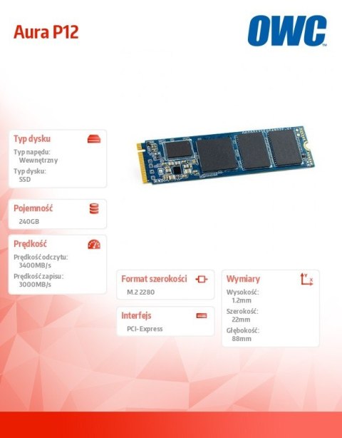 Dysk SSD Aura P12 M.2 NVMe 240GB 3400/3000MBs 600k IOPS