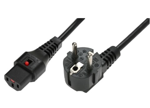 Kabel połączeniowy zasilający blokada IEC LOCK 3x1mm2 Schuko kątowy/C13 prosty M/Ż 3m Czarny