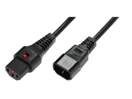 Kabel przedłużający zasilający blokada IEC LOCK 3x1mm2 C14/C13 prosty M/Ż 1m Czarny