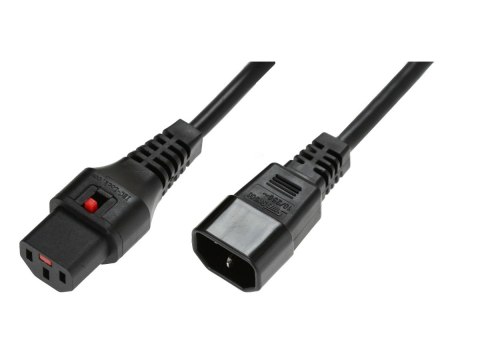 Kabel przedłużający zasilający blokada IEC LOCK 3x1mm2 C14/C13 prosty M/Ż 1m Czarny Kabel przedłużający zasilający blokada IEC LOCK 3x1mm2 C14/C13 prosty M/Ż 1m Czarny