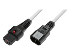 Kabel przedłużający zasilający blokada IEC LOCK 3x1mm2 C14/C13 prosty M/Ż 3m Biały